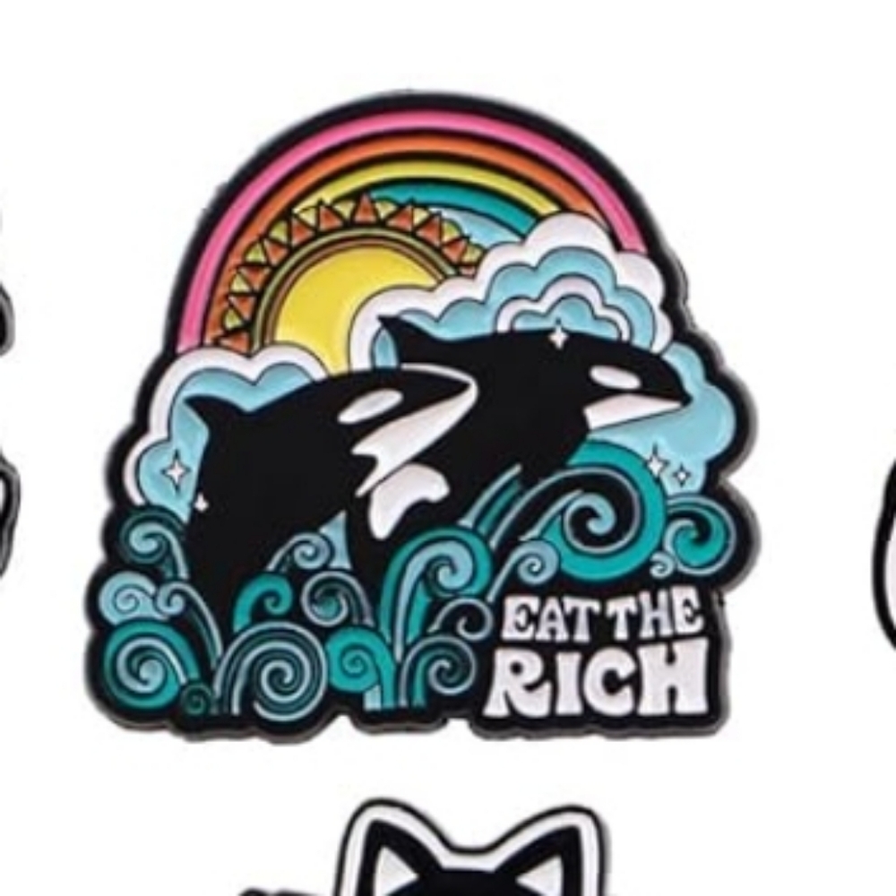 Black Orca Whale Pin - Eat The Rich Design (Black, Teal, Pink)